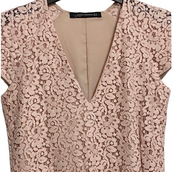 NWOT Zara Lace Overlay Mini Dress Size XS Light Pink Cap Sleeve Fairy - Picture 6 of 15
